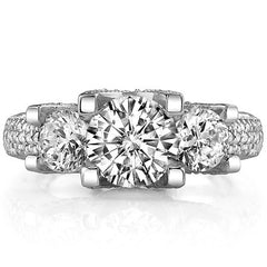 Pave Designer Style Three-Stone Moissanite Engagement Ring