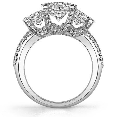 Pave Designer Style Three-Stone Moissanite Engagement Ring