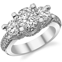 Pave Designer Style Three-Stone Moissanite Engagement Ring