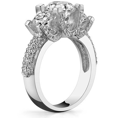 Pave Designer Style Three-Stone Moissanite Engagement Ring