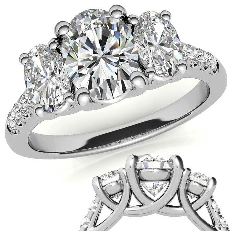Three-Stone Oval Trellis Moissanite Engagement Ring