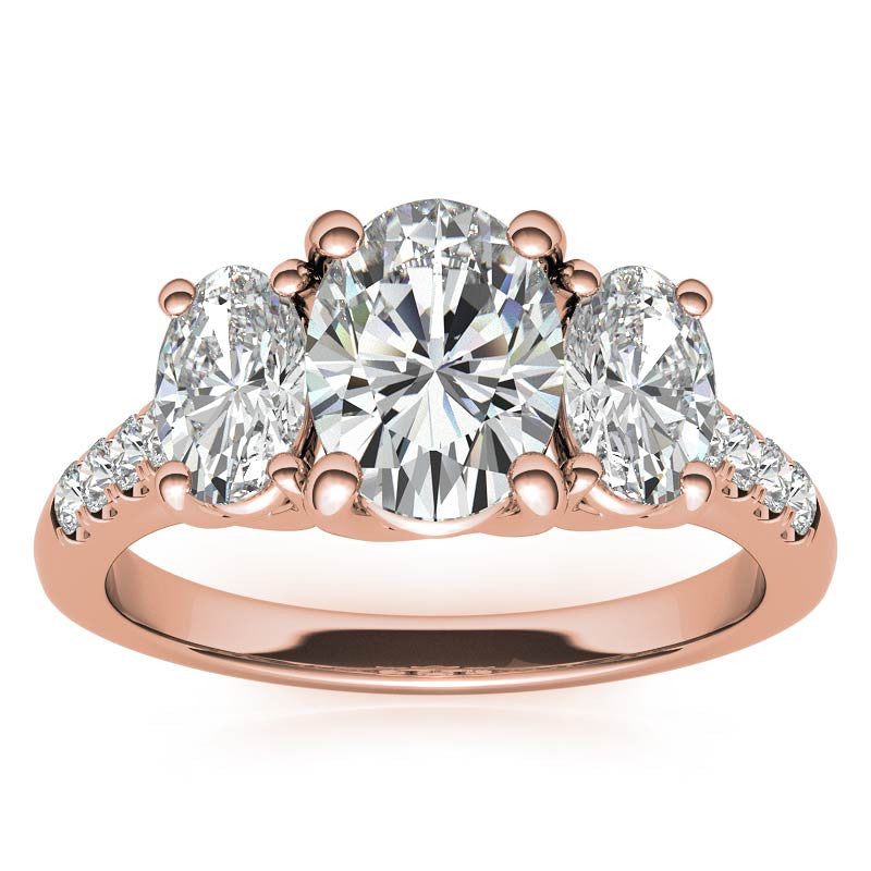 Three-Stone Oval Trellis Moissanite Engagement Ring