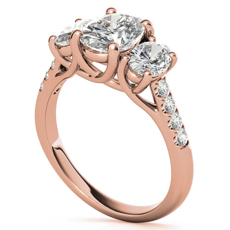 Three-Stone Oval Trellis Moissanite Engagement Ring