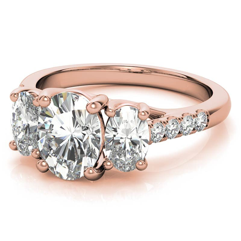 Three-Stone Oval Trellis Moissanite Engagement Ring