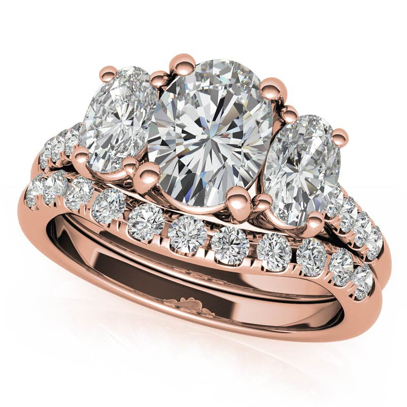 Three-Stone Oval Trellis Moissanite Engagement Ring