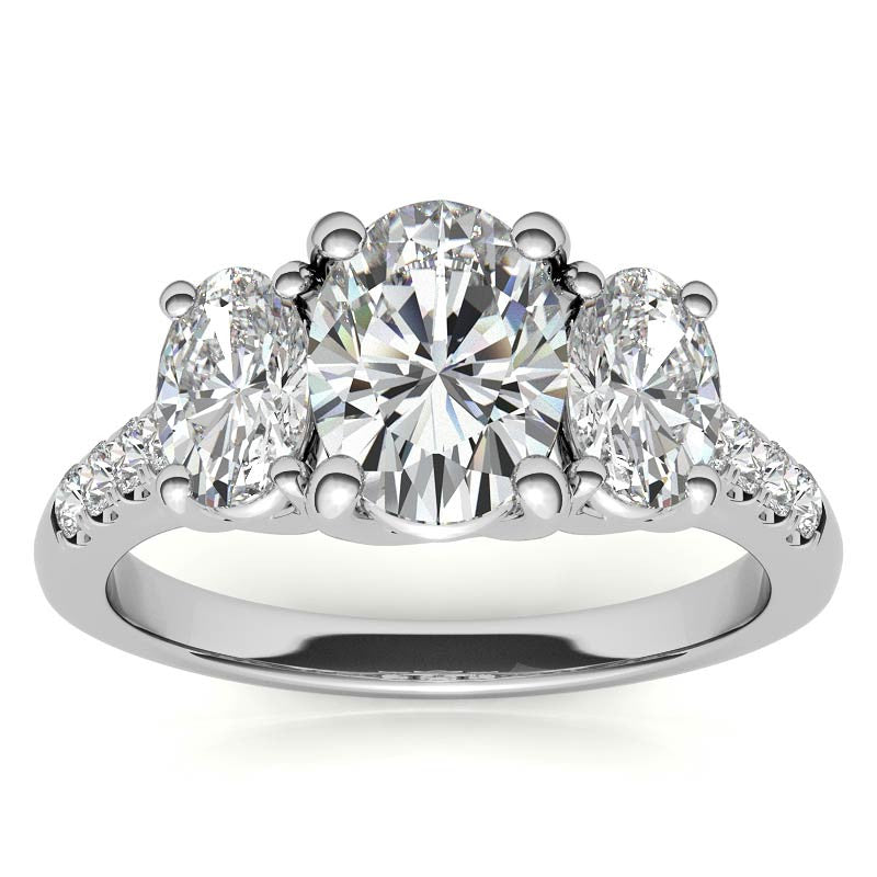 Three-Stone Oval Trellis Moissanite Engagement Ring