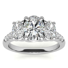 Three-Stone Oval Trellis Moissanite Engagement Ring