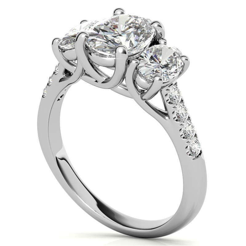 Three-Stone Oval Trellis Moissanite Engagement Ring
