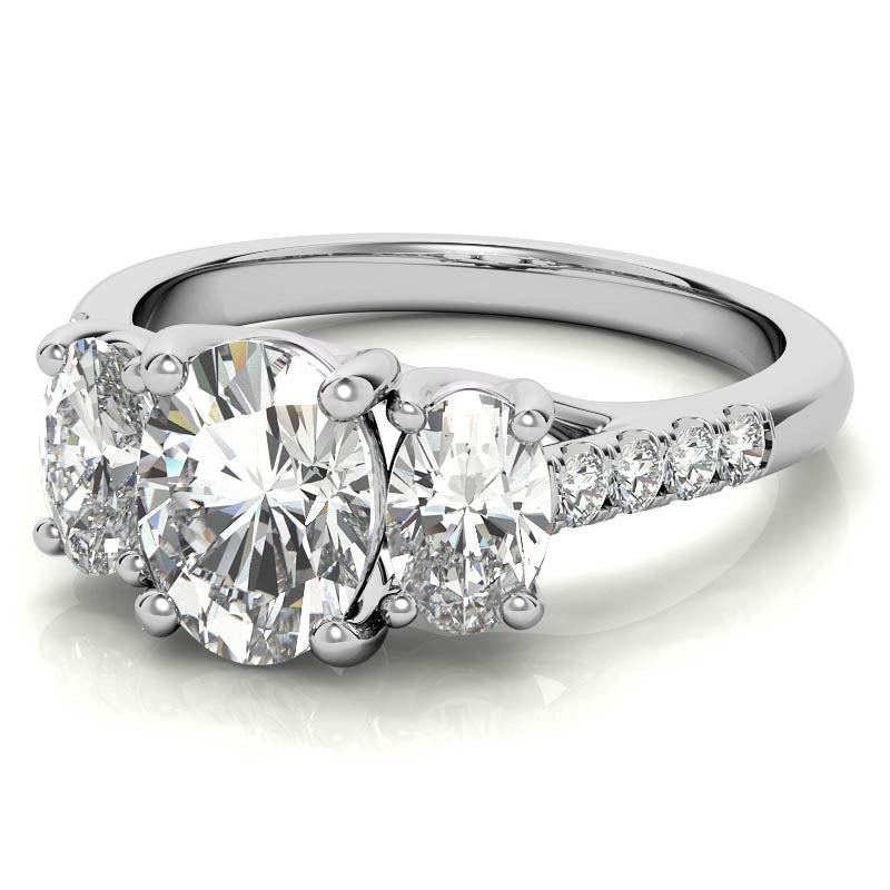 Three-Stone Oval Trellis Moissanite Engagement Ring