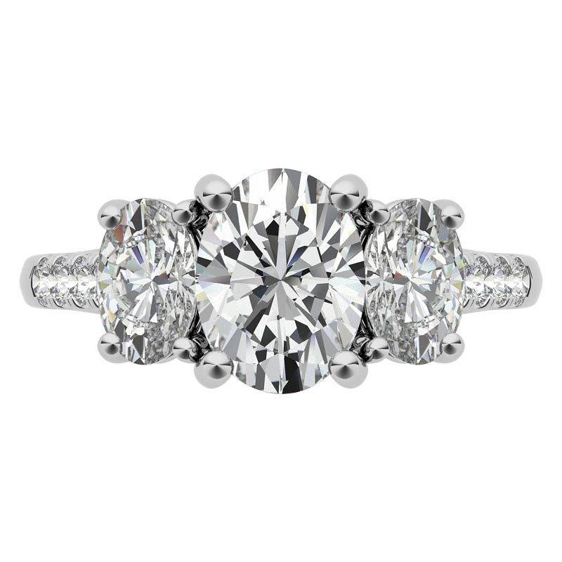 Three-Stone Oval Trellis Moissanite Engagement Ring