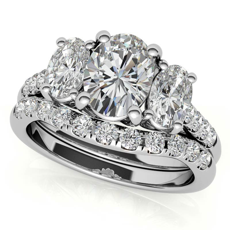 Three-Stone Oval Trellis Moissanite Engagement Ring