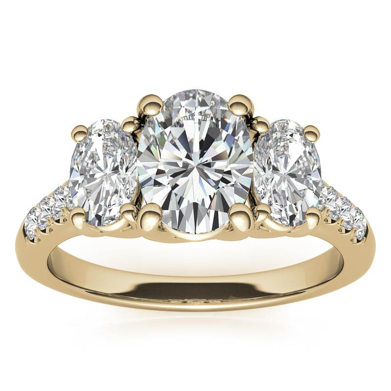 Three-Stone Oval Trellis Moissanite Engagement Ring