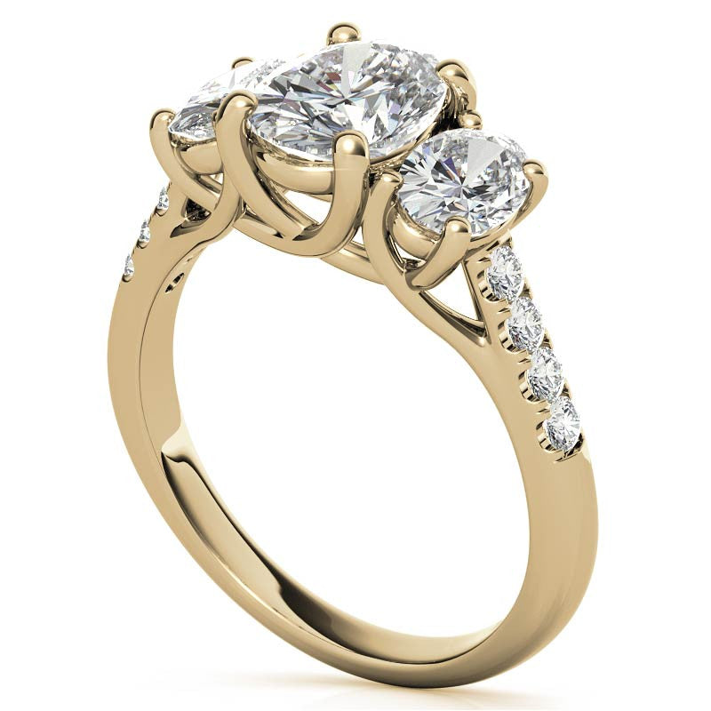 Three-Stone Oval Trellis Moissanite Engagement Ring