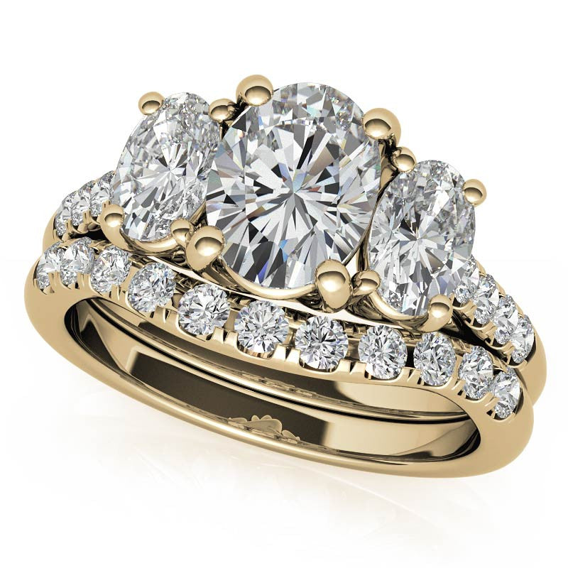 Three-Stone Oval Trellis Moissanite Engagement Ring