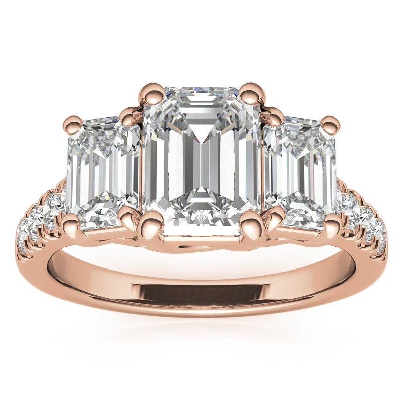 Three-Stone Radiant/Emerald Trellis Moissanite Engagement Ring