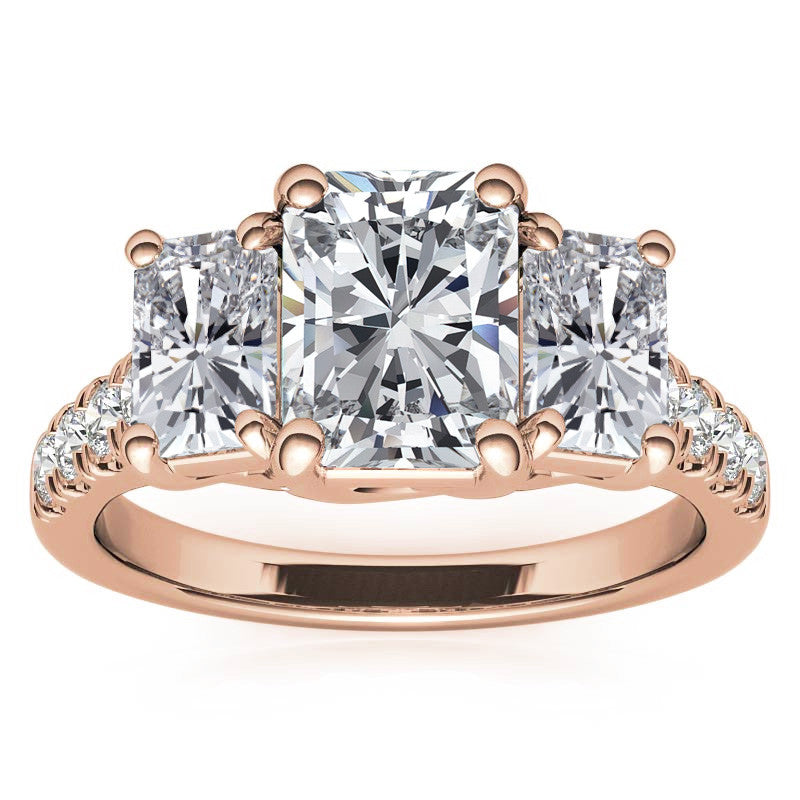 Three-Stone Radiant/Emerald Trellis Moissanite Engagement Ring