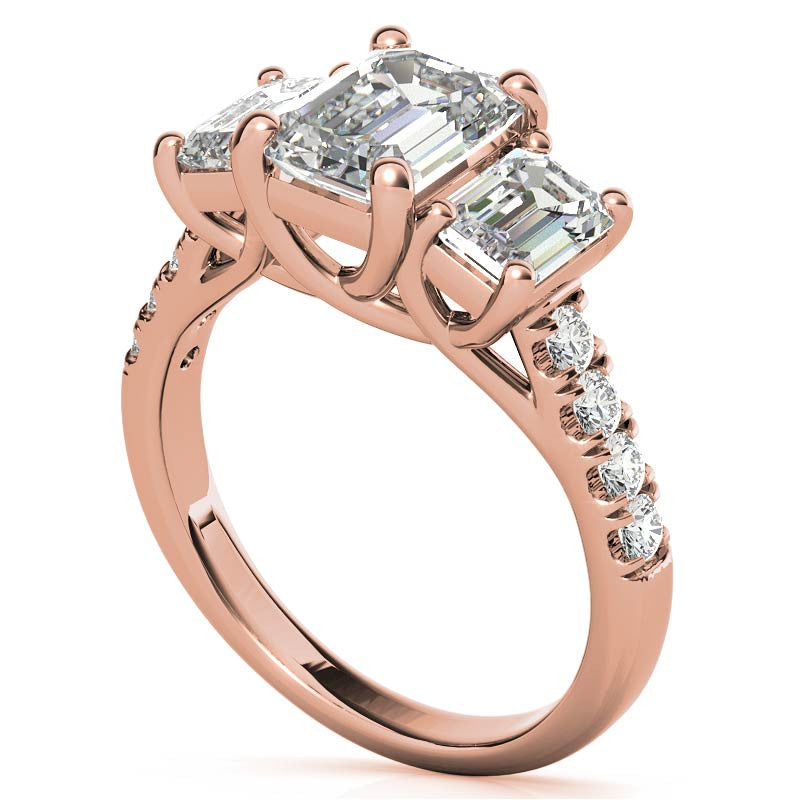 Three-Stone Radiant/Emerald Trellis Moissanite Engagement Ring