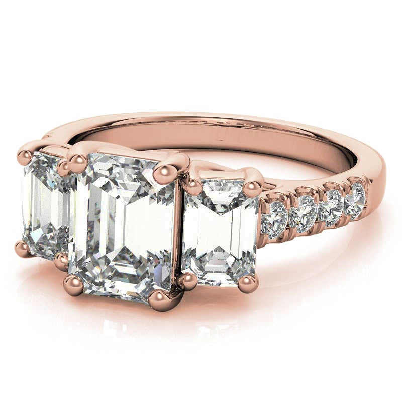 Three-Stone Radiant/Emerald Trellis Moissanite Engagement Ring