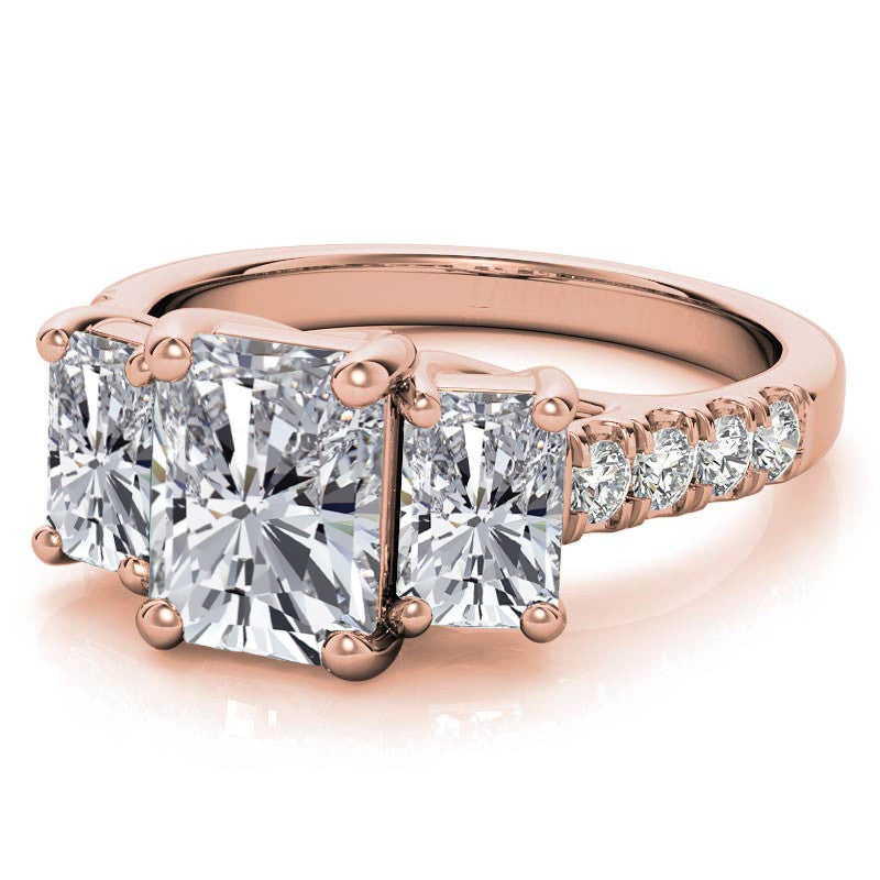 Three-Stone Radiant/Emerald Trellis Moissanite Engagement Ring