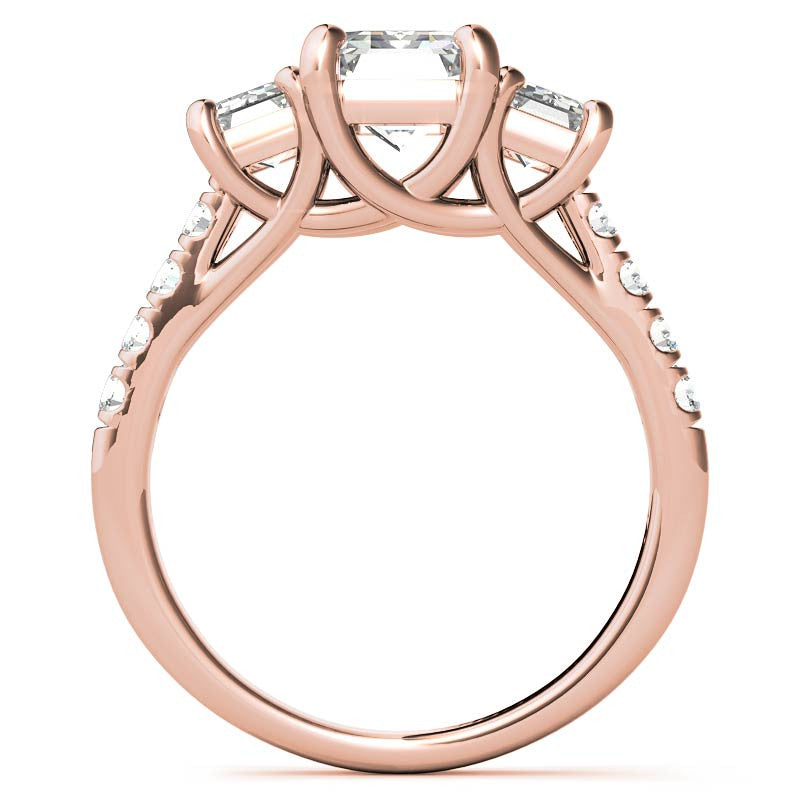 Three-Stone Radiant/Emerald Trellis Moissanite Engagement Ring