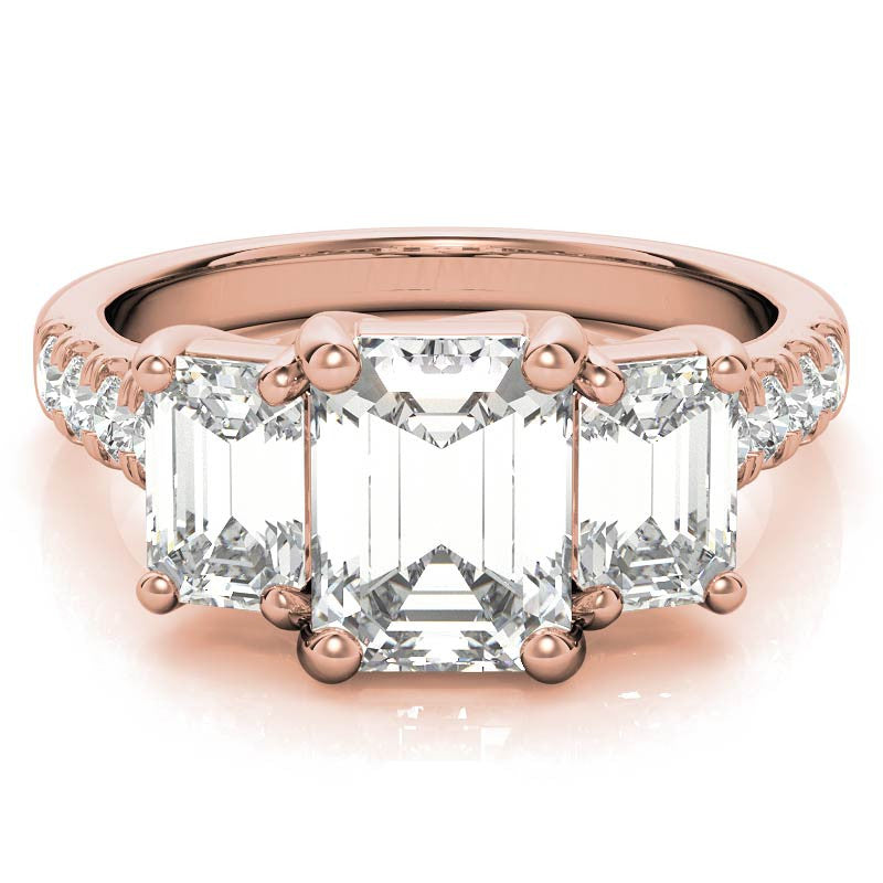 Three-Stone Radiant/Emerald Trellis Moissanite Engagement Ring