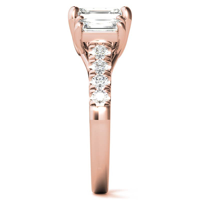 Three-Stone Radiant/Emerald Trellis Moissanite Engagement Ring