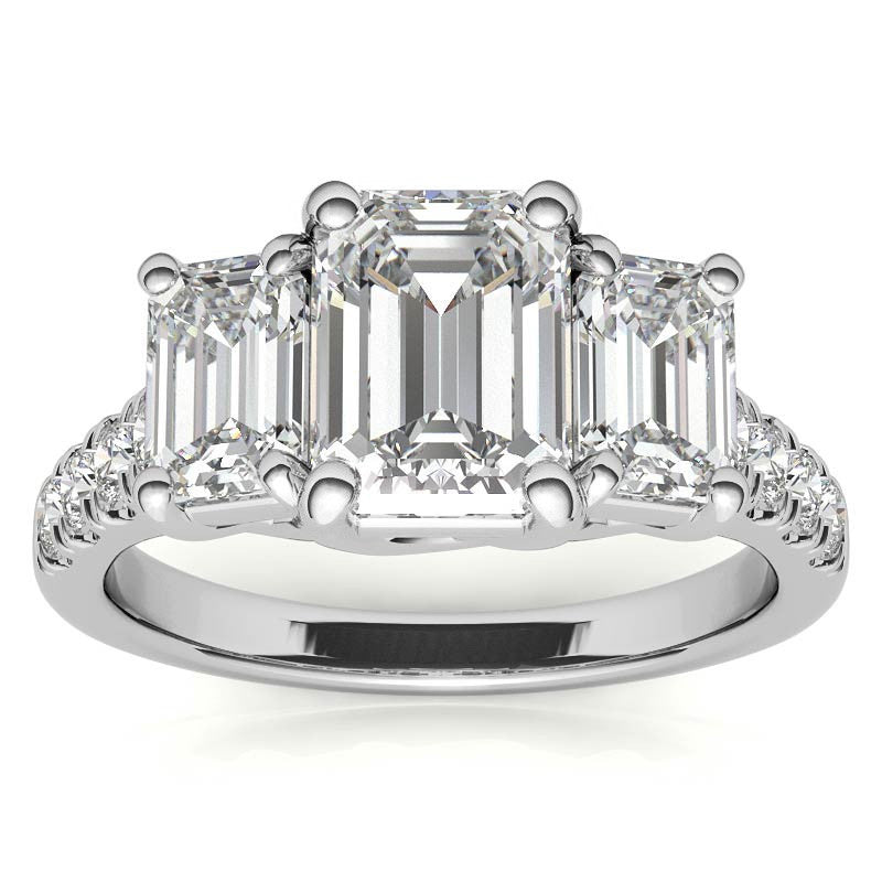 Three-Stone Radiant/Emerald Trellis Moissanite Engagement Ring