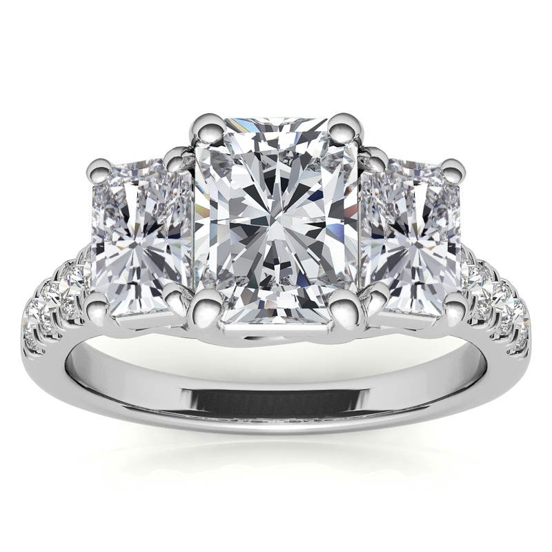 Three-Stone Radiant/Emerald Trellis Moissanite Engagement Ring