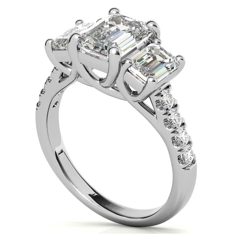 Three-Stone Radiant/Emerald Trellis Moissanite Engagement Ring