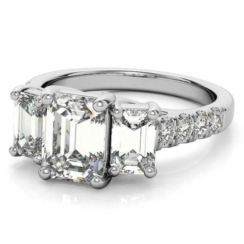 Three-Stone Radiant/Emerald Trellis Moissanite Engagement Ring