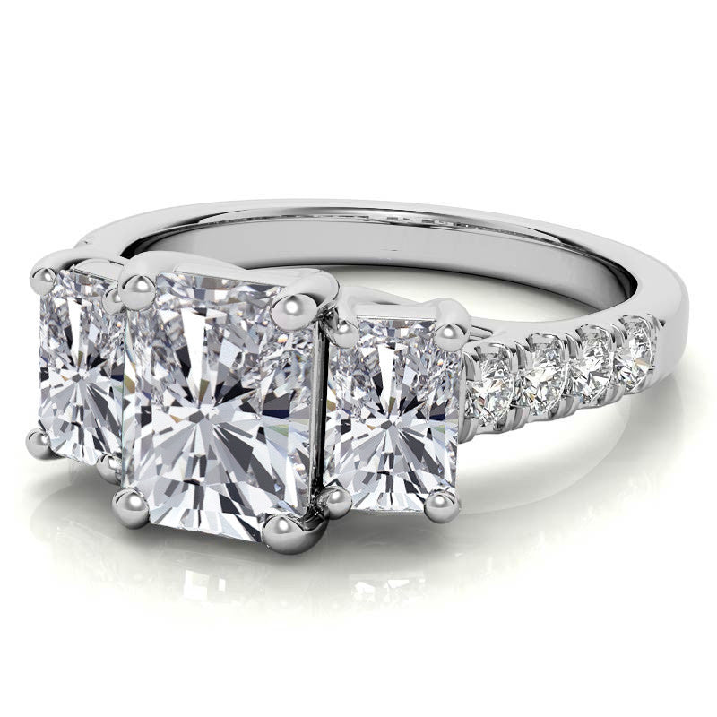 Three-Stone Radiant/Emerald Trellis Moissanite Engagement Ring
