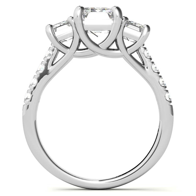 Three-Stone Radiant/Emerald Trellis Moissanite Engagement Ring