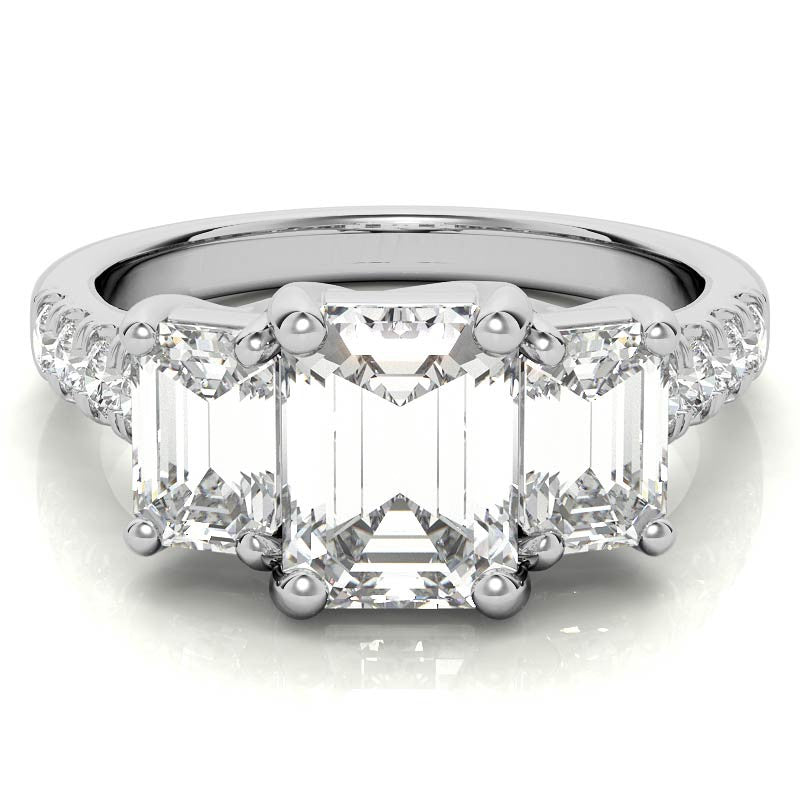 Three-Stone Radiant/Emerald Trellis Moissanite Engagement Ring