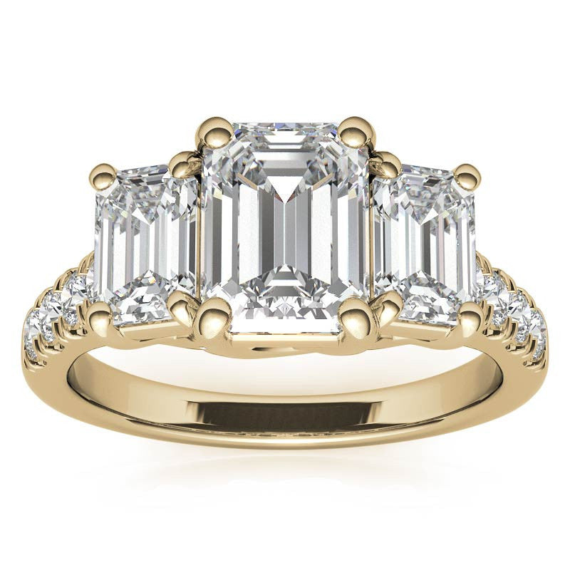 Three-Stone Radiant/Emerald Trellis Moissanite Engagement Ring