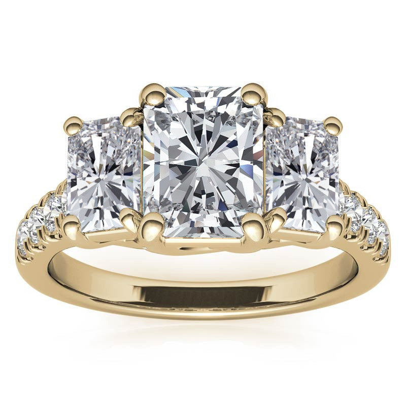 Three-Stone Radiant/Emerald Trellis Moissanite Engagement Ring