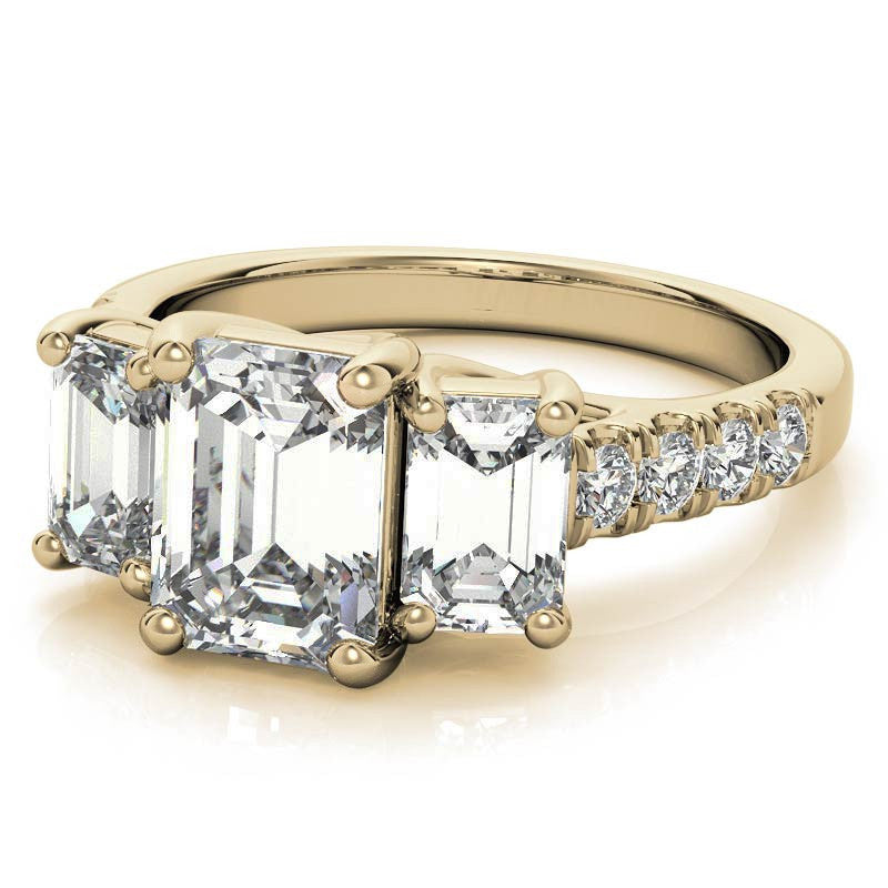 Three-Stone Radiant/Emerald Trellis Moissanite Engagement Ring