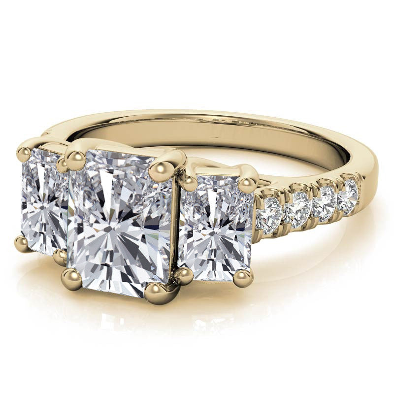 Three-Stone Radiant/Emerald Trellis Moissanite Engagement Ring