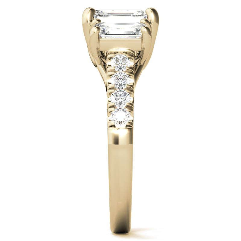 Three-Stone Radiant/Emerald Trellis Moissanite Engagement Ring
