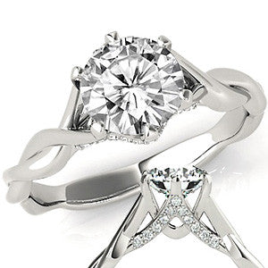 Round Brilliant Moissanite 6 Prong Twisted Engagement Ring