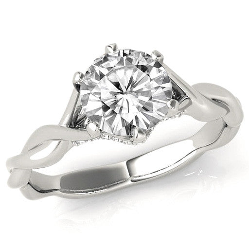 Round Brilliant Moissanite 6 Prong Twisted Engagement Ring