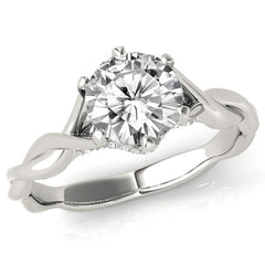 Round Brilliant Moissanite 6 Prong Twisted Engagement Ring
