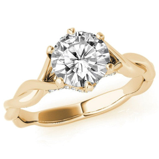 Round Brilliant Moissanite 6 Prong Twisted Engagement Ring