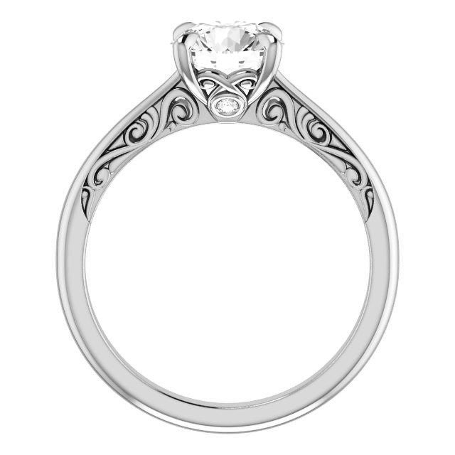 Round Surprise Stone Solitaire with Scroll Accents