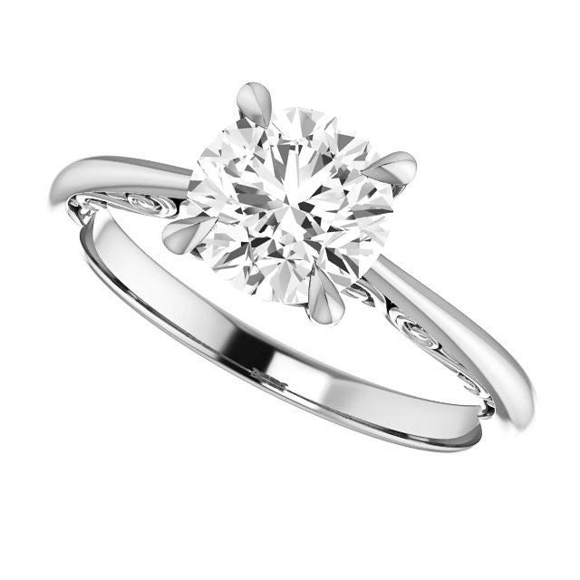 Round Surprise Stone Solitaire with Scroll Accents