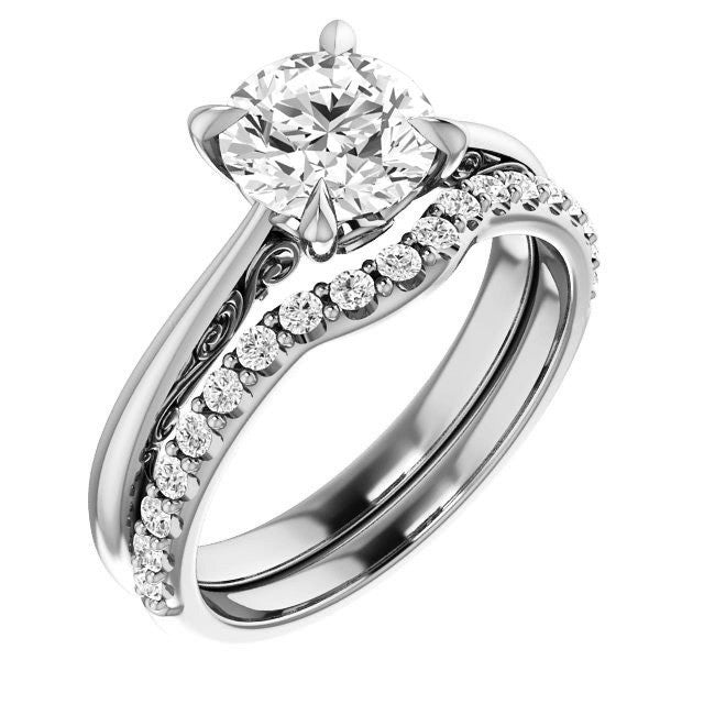 Round Surprise Stone Solitaire with Scroll Accents