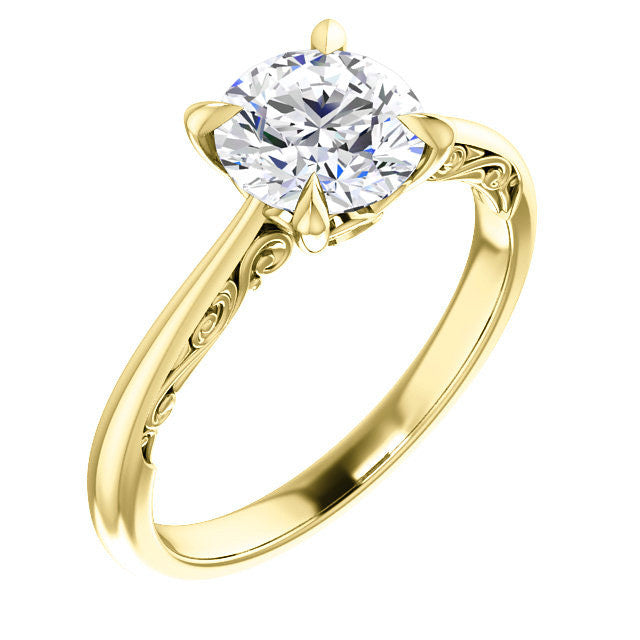 Round Surprise Stone Solitaire with Scroll Accents