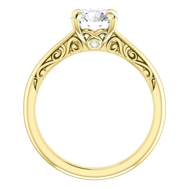 Round Surprise Stone Solitaire with Scroll Accents