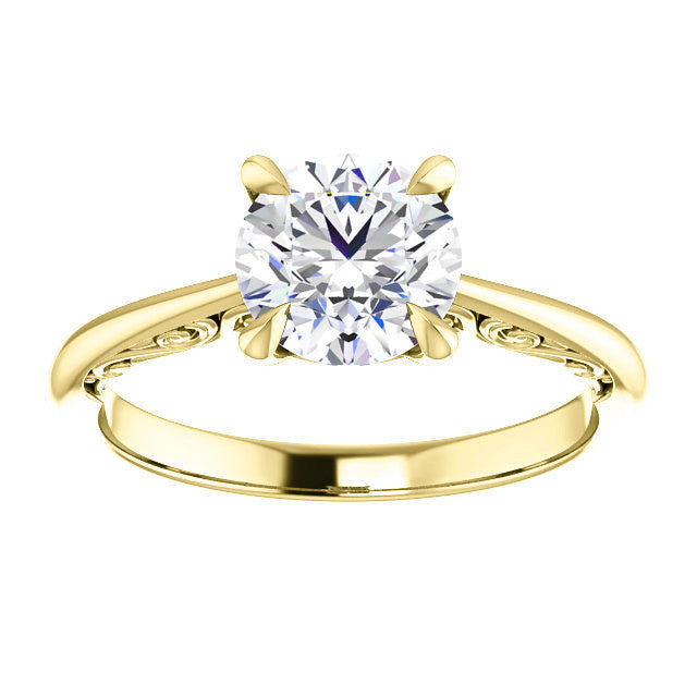 Round Surprise Stone Solitaire with Scroll Accents