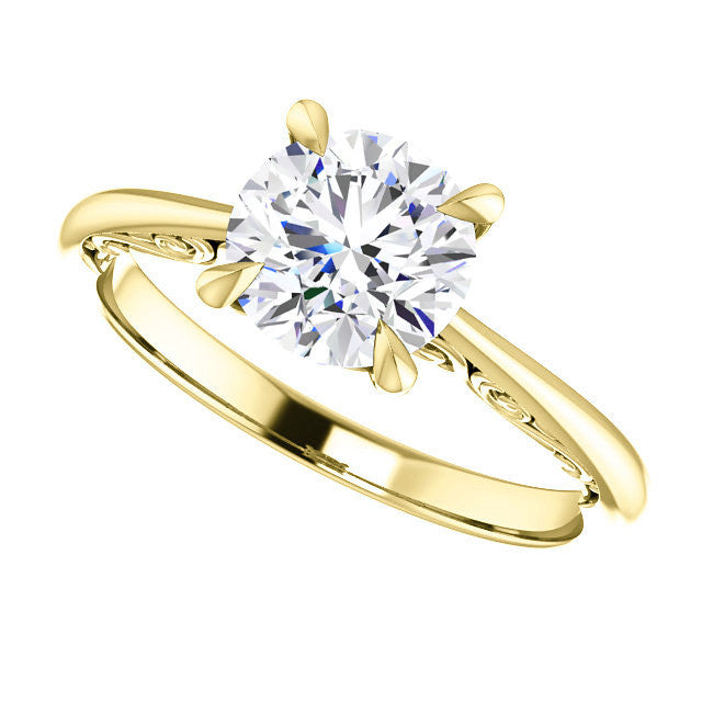 Round Surprise Stone Solitaire with Scroll Accents