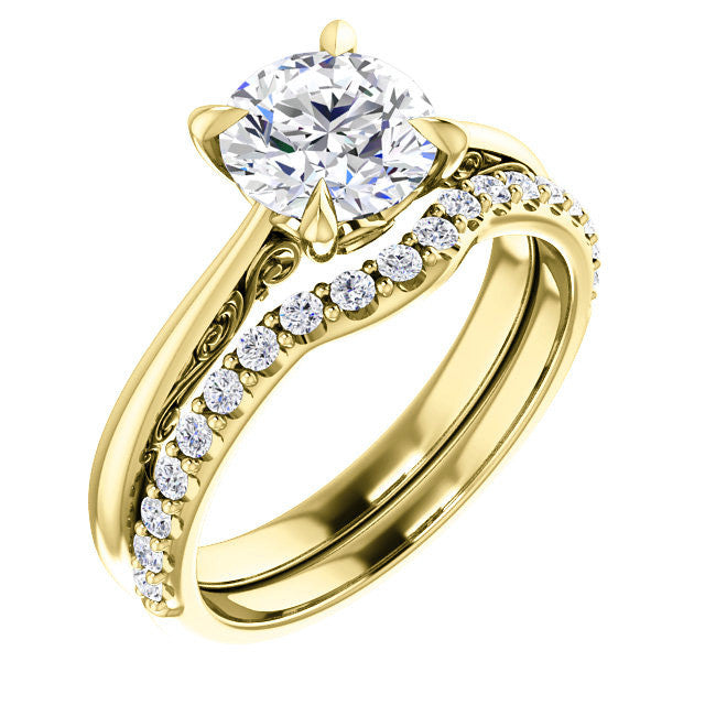 Round Surprise Stone Solitaire with Scroll Accents